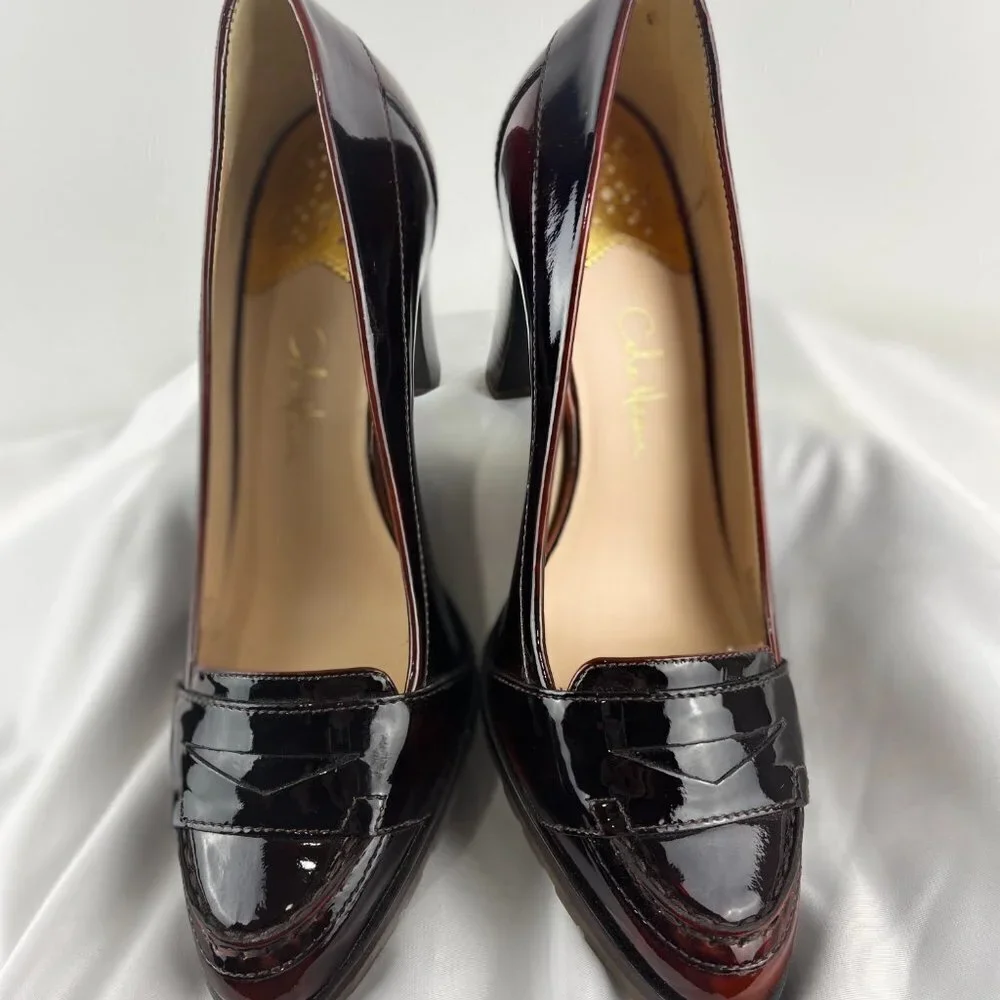 Cole Haan Nike Air Brown Patent Leather Penny Loafer High Heels - Picture 2 of 6